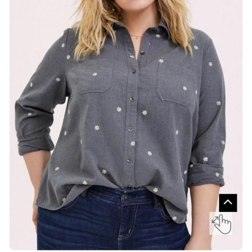 Torrid Cotton daisy Embroidered Button-Front Shirt‎